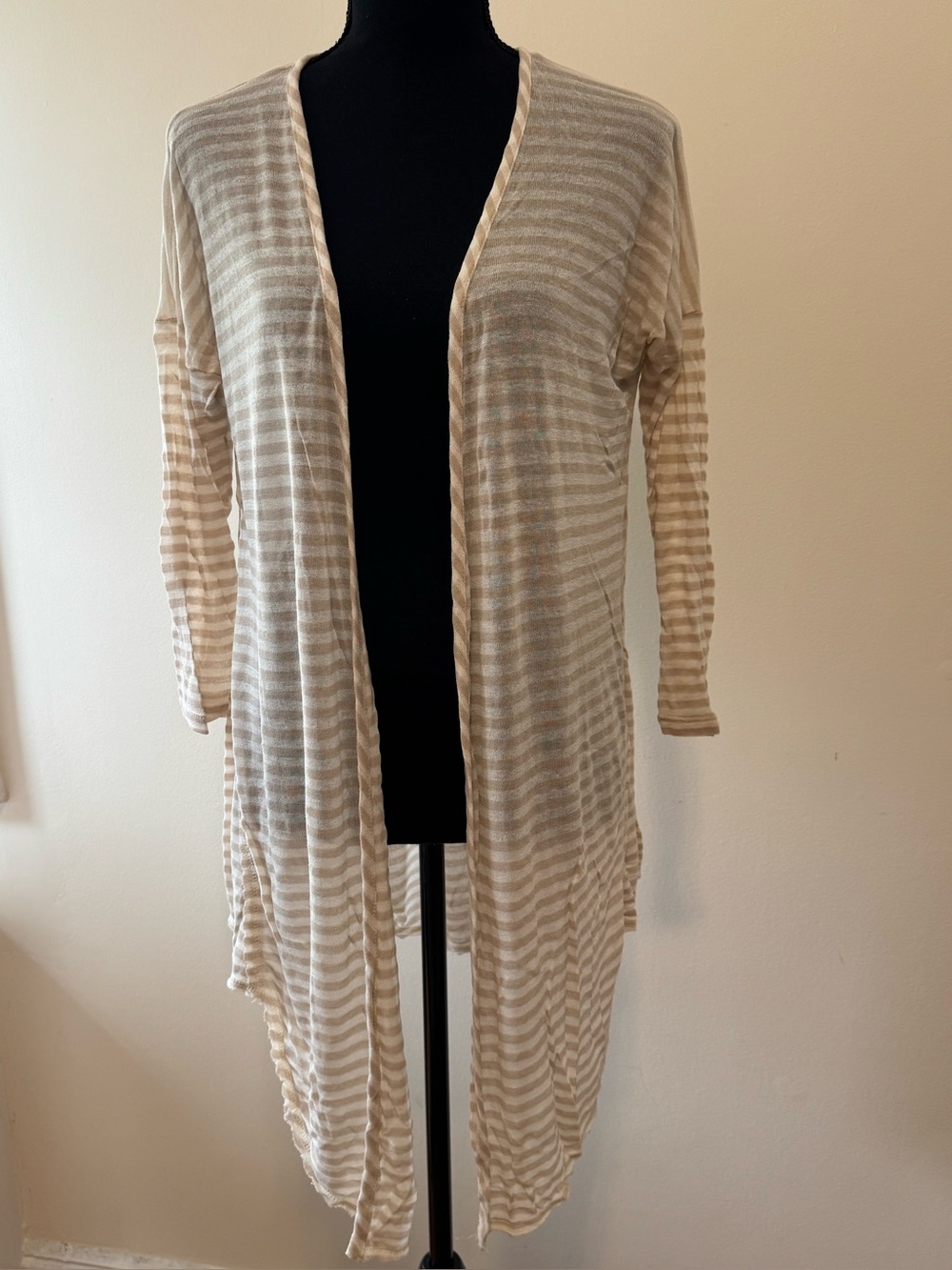 Women's Striped Ribbed Sleep Top in Cream and Tan